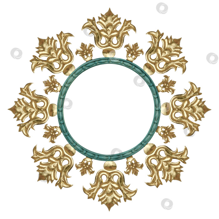 Скачать Золотая круглая рамка для картин, зеркал или фотографий на белом фоне. Элемент дизайна с контуром вырезки фотосток Ozero