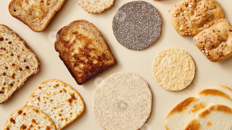 Скачать Разнообразные лепешки и тосты из цельного зерна, приготовленные в качестве основы фотосток Ozero