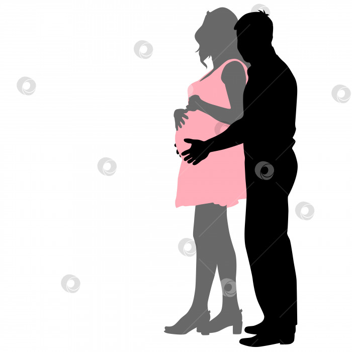 Скачать Силуэт счастливой беременной женщины и ее мужа. Векторная иллюстрация. фотосток Ozero