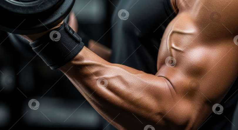 Скачать Мускулистая рука мужчины, поднимающего гантель, демонстрирует силу и хорошее самочувствие. фотосток Ozero