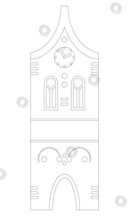 Скачать Векторная раскраска Средневековый дом с часовой башней, выделенный на белом фоне, готовый к вырезанию фотосток Ozero