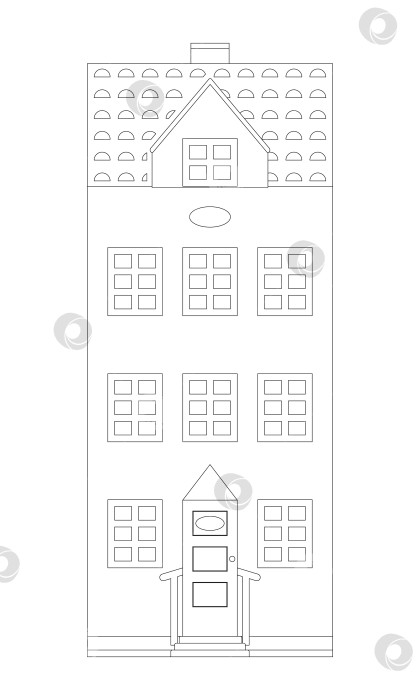 Скачать Векторная раскраска средневековый дом, изолированный на белом фоне, готовый к вырезанию фотосток Ozero
