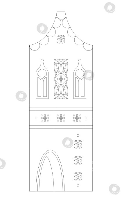 Скачать Векторная раскраска средневековый дом, изолированный на белом фоне, готовый к вырезанию фотосток Ozero