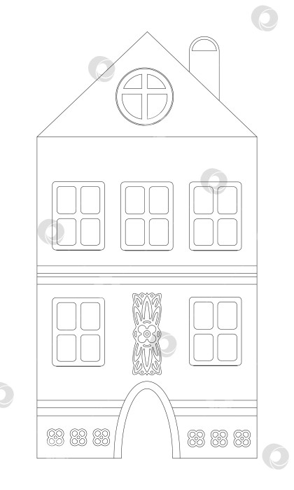 Скачать Векторная раскраска средневековый дом, изолированный на белом фоне, готовый к вырезанию фотосток Ozero