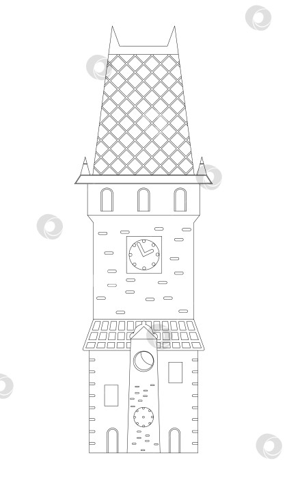 Скачать Векторная раскраска Средневековой ратуши с часовой башней, изолированной на белом фоне, готовый вырез фотосток Ozero