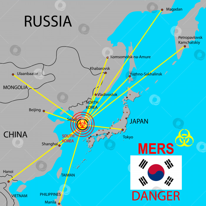 Скачать Нанесите на карту распространение коронавируса Mers.  векторная иллюстрация. фотосток Ozero