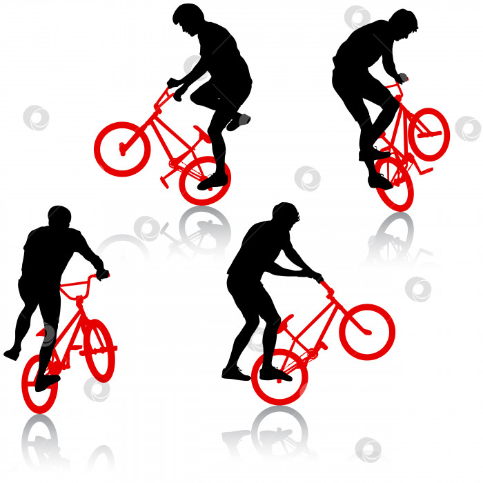 Скачать Заданный силуэт мужчины-велосипедиста, выполняющего акробатические пируэты. векторная иллюстрация фотосток Ozero