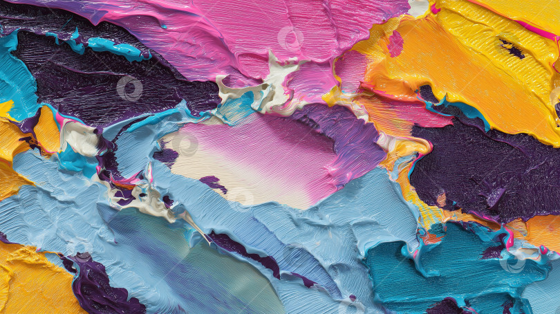 Скачать Яркая палитра текстурированных цветов: Абстрактное полотно с динамичными завитками и слоями в оттенках розового, синего, желтого и фиолетового фотосток Ozero