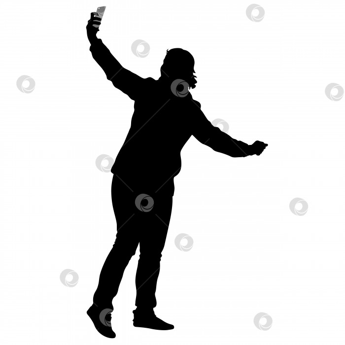 Скачать Силуэты женщины, делающей селфи со смартфоном на белом фоне. Векторная иллюстрация фотосток Ozero