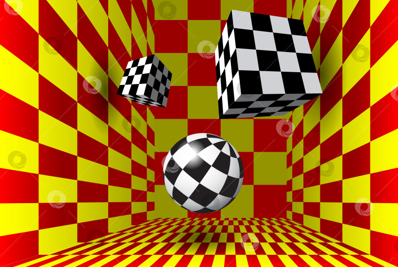 Скачать Абстрактные фигуры в клетчатой комнате фотосток Ozero