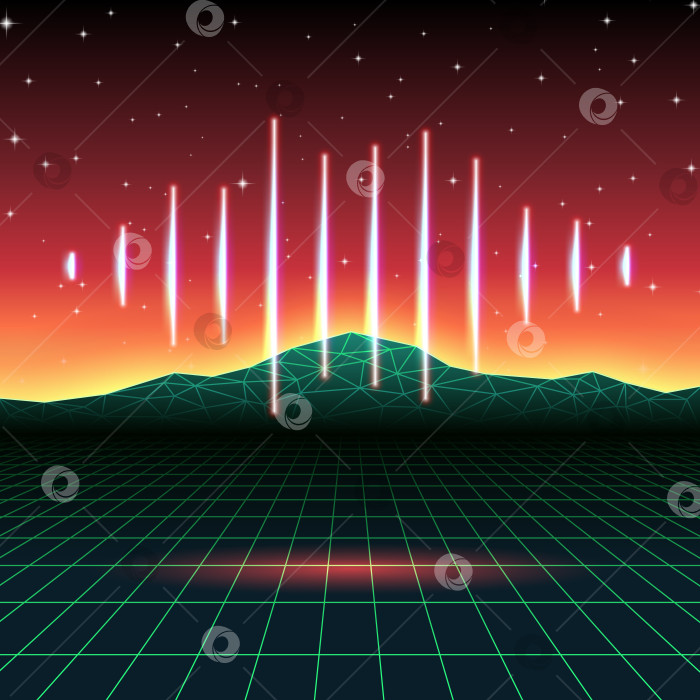 Скачать Неоновый фон ретро-игр с блестящей музыкальной волной фотосток Ozero