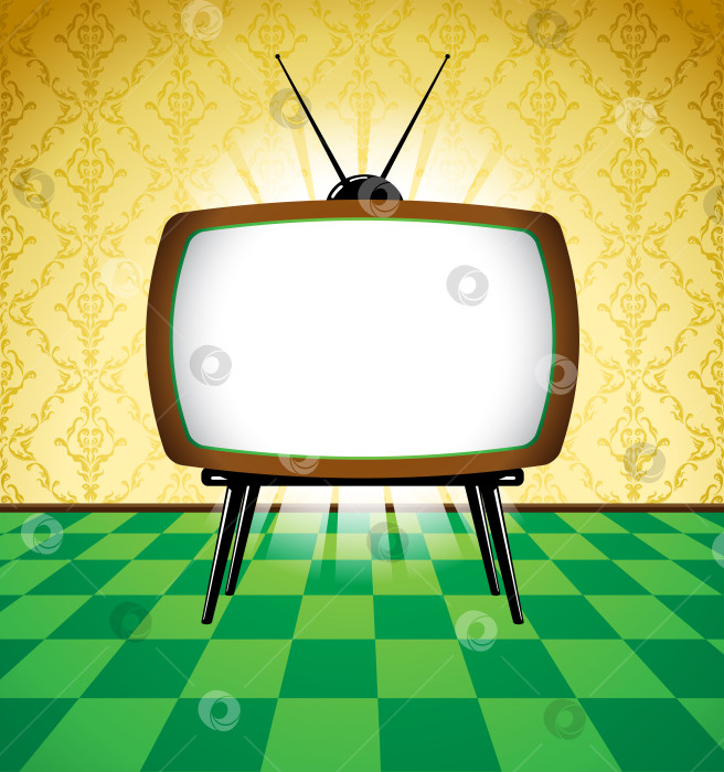 Скачать Красочный номер в стиле ретро с телевизором фотосток Ozero