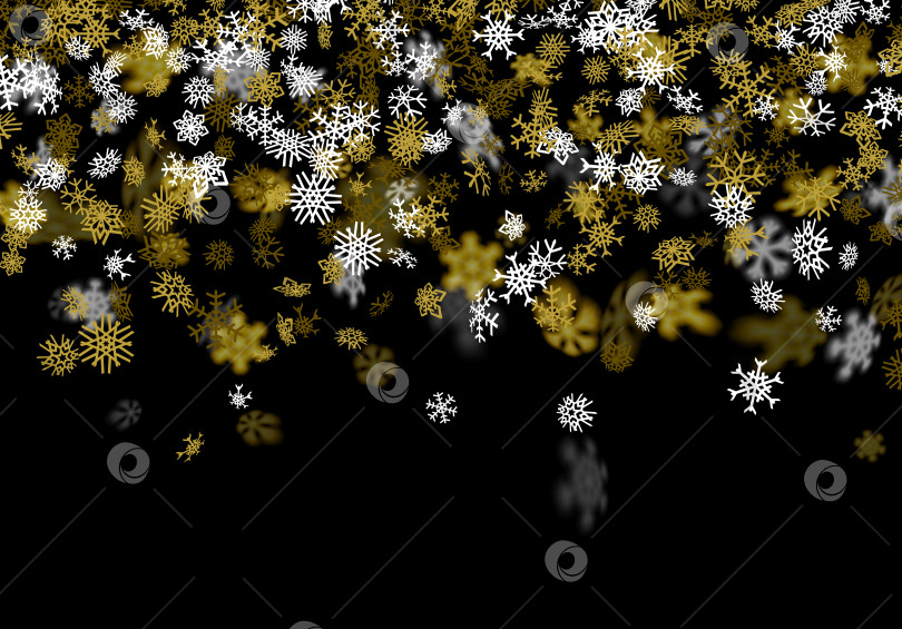 Скачать Фон снегопада с золотыми снежинками, размытыми в темноте фотосток Ozero