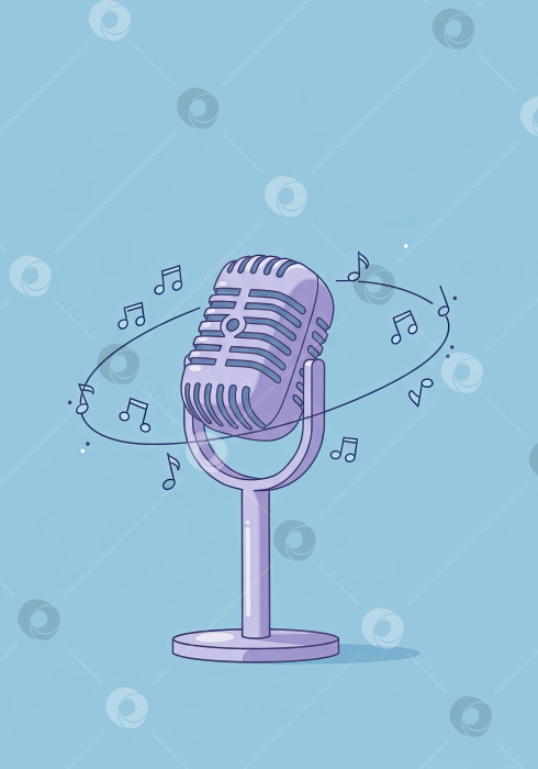 Скачать Ретро-микрофон с музыкальными нотами. Концепция записи подкастов. Технология широковещательных медиа. фотосток Ozero