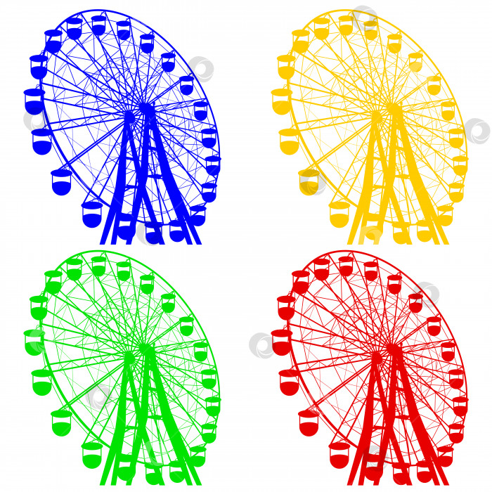 Скачать Силуэтный аттракцион красочного колеса обозрения. Векторная иллюстрация. фотосток Ozero