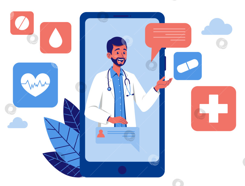 Скачать Краснокожий врач, предоставляющий консультацию через смартфон фотосток Ozero