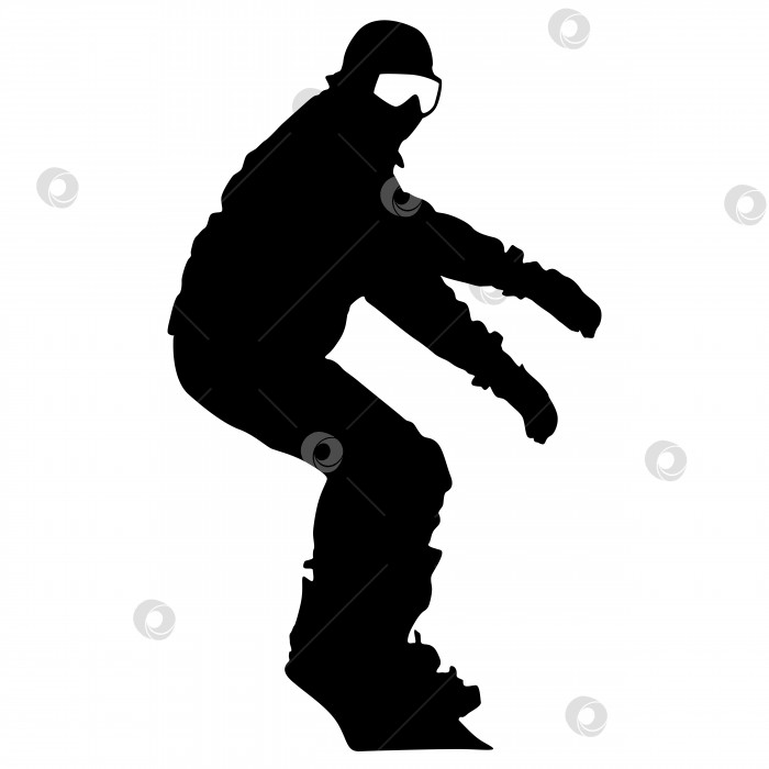 Скачать Черные силуэты сноубордистов на белом фоне. Векторная иллюстрация. фотосток Ozero