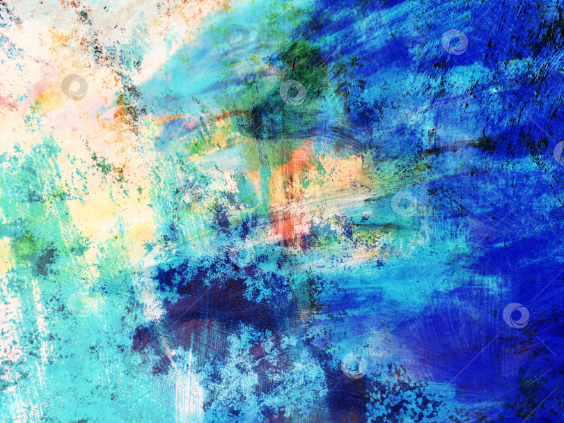 Скачать Абстрактная текстура в сине-бирюзовой гамме с акцентами. Современное искусство, живопись. фотосток Ozero