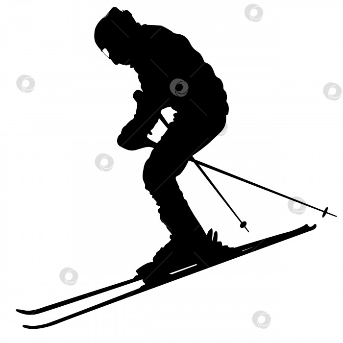 Скачать Горный лыжник, несущийся вниз по склону. Векторный спортивный силуэт. фотосток Ozero
