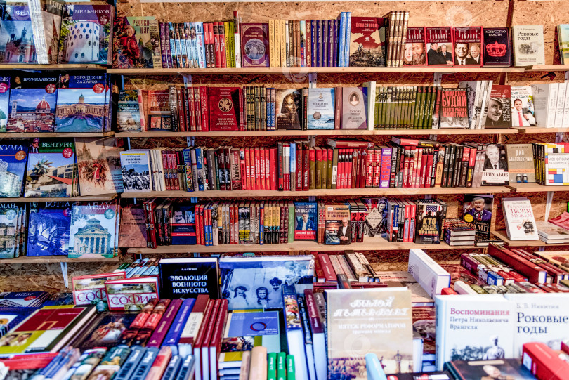 Скачать Санкт-Петербург, Россия, 1 августа 2017 года, Книги выставлены на полки книжного магазина фотосток Ozero