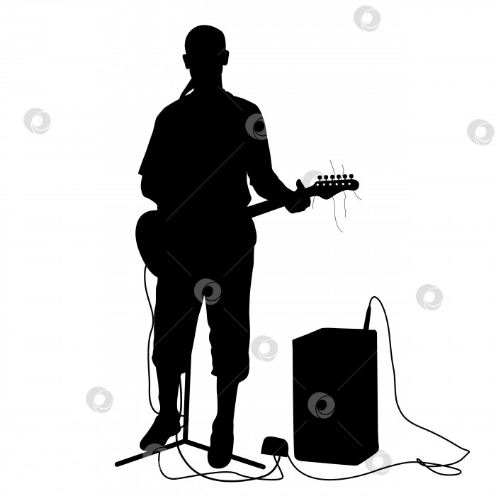 Скачать Силуэт музыканта играет на гитаре. Векторная иллюстрация. фотосток Ozero