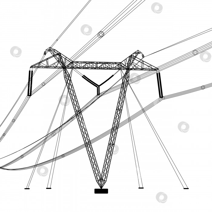 Скачать Силуэт высоковольтных линий электропередачи. Векторная иллюстрация. фотосток Ozero