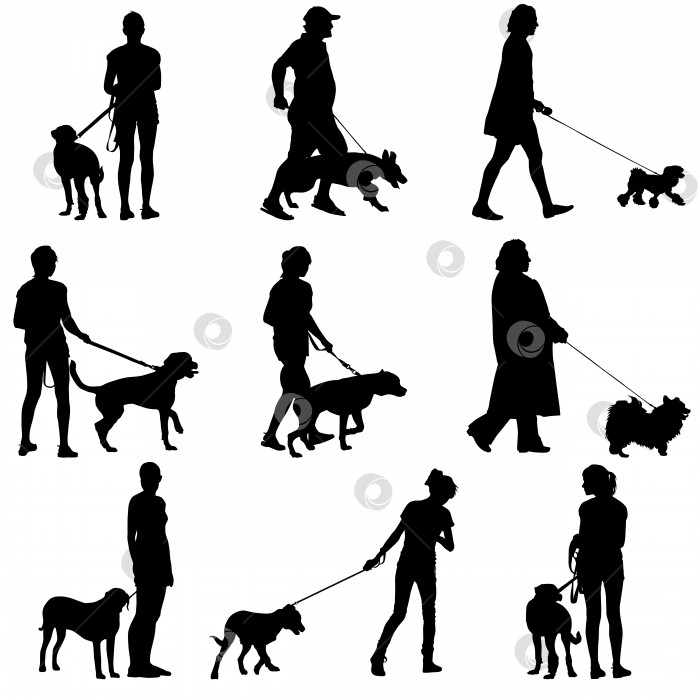 Скачать Установите ilhouette из людей и собаки. Векторная иллюстрация. фотосток Ozero