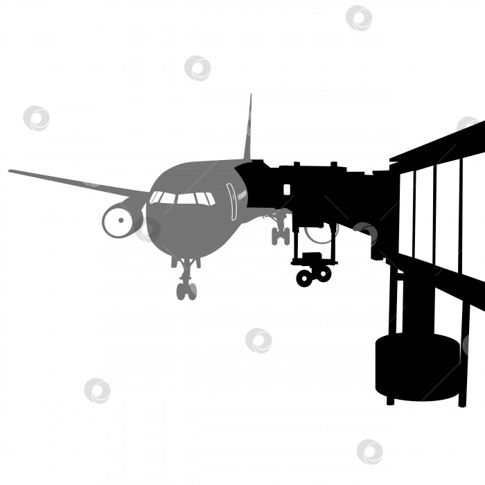 Скачать Реактивный самолет пришвартовался в аэропорту. Векторная иллюстрация. фотосток Ozero