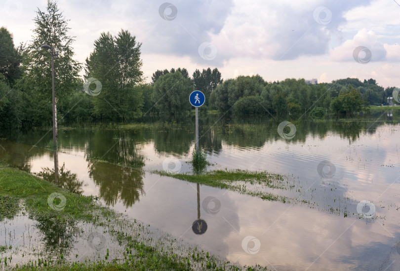 Скачать пейзаж затопленного парка после сильного дождя фотосток Ozero