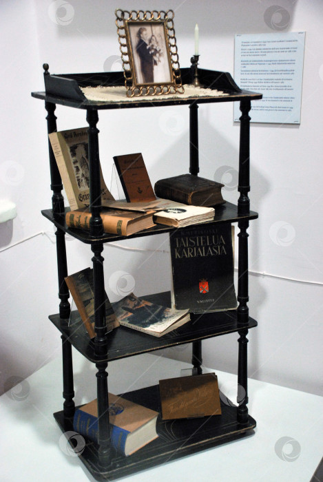 Скачать Винтажная книжная полка: антикварные книги и фотография в рамке фотосток Ozero