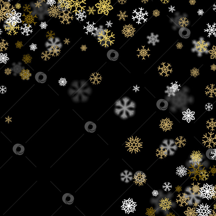 Скачать Фон снегопада с золотыми снежинками, размытыми в темноте фотосток Ozero