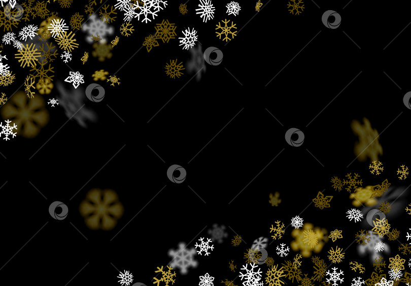 Скачать Фон снегопада с золотыми снежинками, размытыми в темноте фотосток Ozero