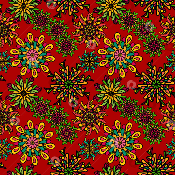 Скачать Бесшовный узор с яркими красочными нарисованными цветами мандалы фотосток Ozero