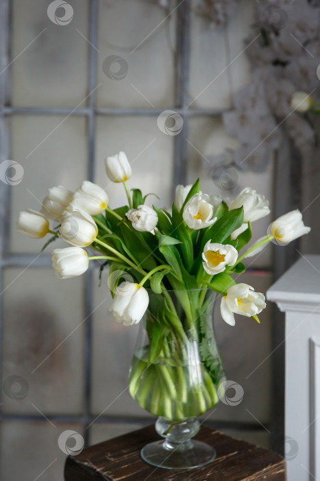 Скачать ваза с букетом цветов белые тюльпаны фотосток Ozero
