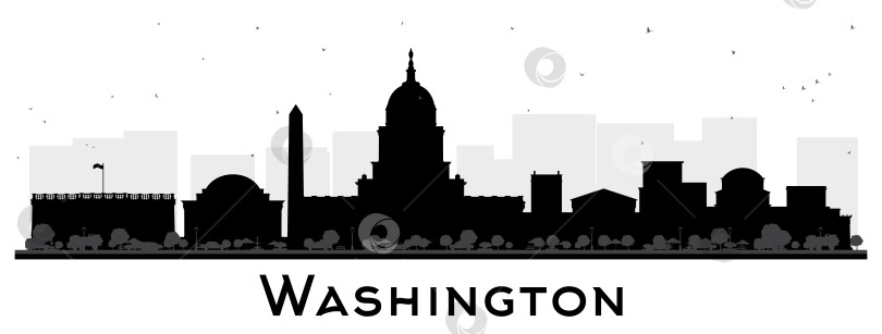 Скачать Силуэт города Вашингтон, округ Колумбия, США, с черными зданиями на белом фоне. Концепция деловых поездок и туризма с исторической архитектурой. Городской пейзаж Вашингтона, округ Колумбия, с достопримечательностями. фотосток Ozero