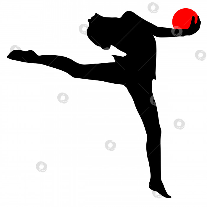 Скачать Силуэт девушки-гимнастки с мячом. Векторная иллюстрация фотосток Ozero