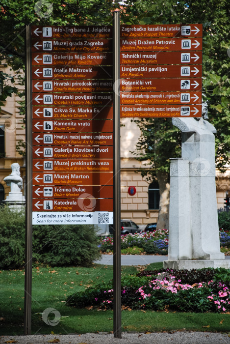 Скачать Городской указатель Загреба с туристическими достопримечательностями в парке фотосток Ozero