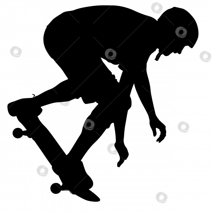 Скачать Силуэты скейтбордиста, выполняющего прыжки. Векторная иллюстрация фотосток Ozero