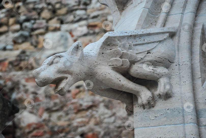 Скачать Каменная скульптура горгульи на стене исторического здания фотосток Ozero