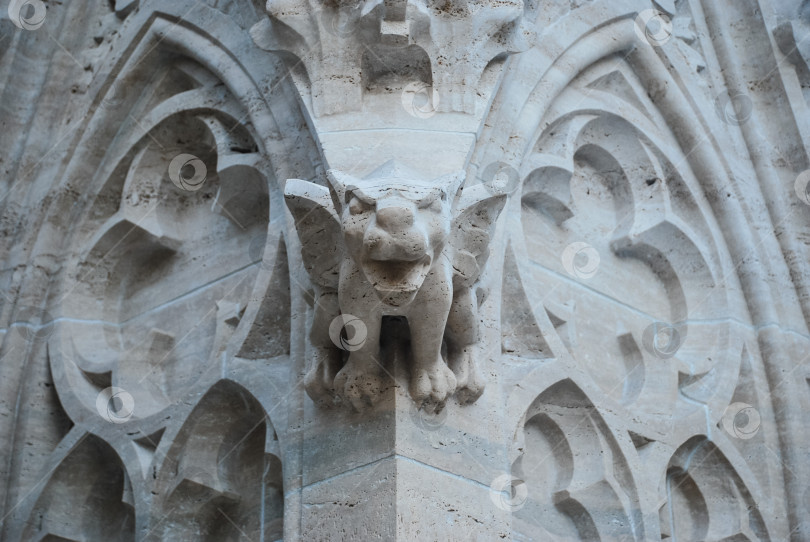 Скачать Готическая каменная горгулья на историческом фасаде собора архитектура фотосток Ozero