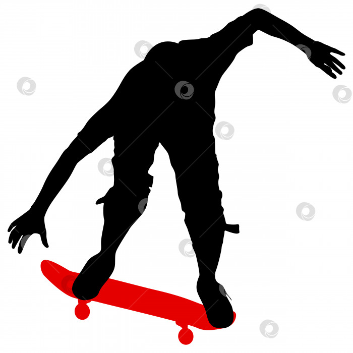 Скачать Силуэты скейтбордиста, выполняющего прыжки. Векторная иллюстрация фотосток Ozero