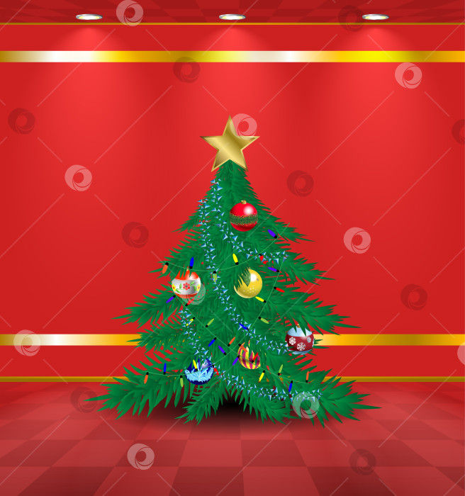 Скачать Красная комната с рождественской елкой фотосток Ozero