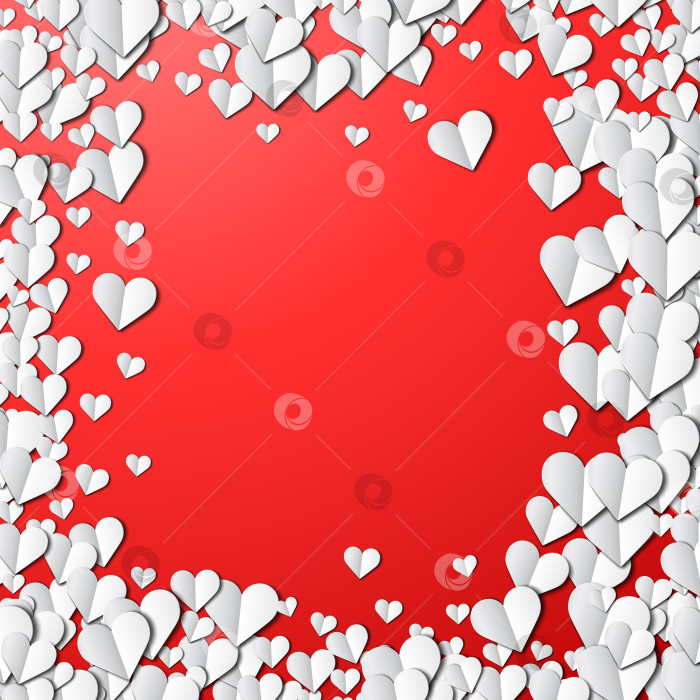 Скачать Открытка на День Святого Валентина с вырезанными из бумаги сердечками фотосток Ozero
