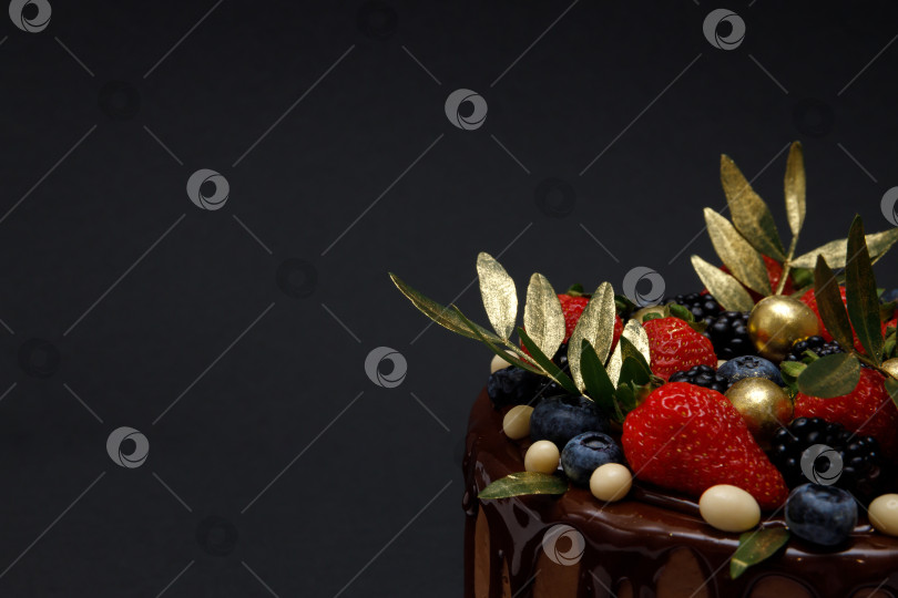 Скачать торт в шоколадной глазури с клубникой, черникой и ежевикой фотосток Ozero