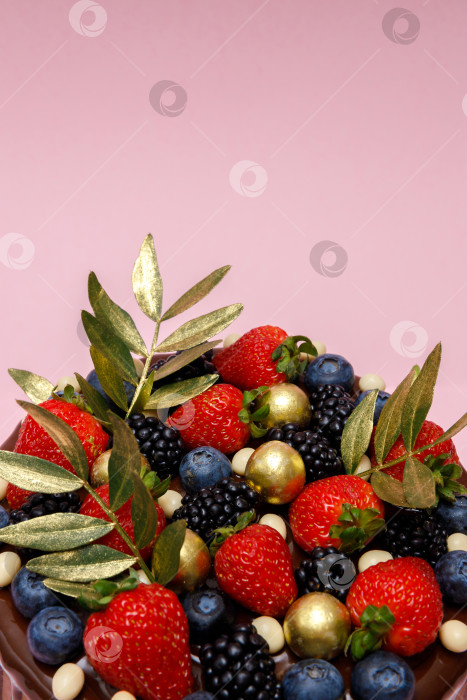 Скачать Шоколадный торт в шоколадной глазури с клубникой фотосток Ozero