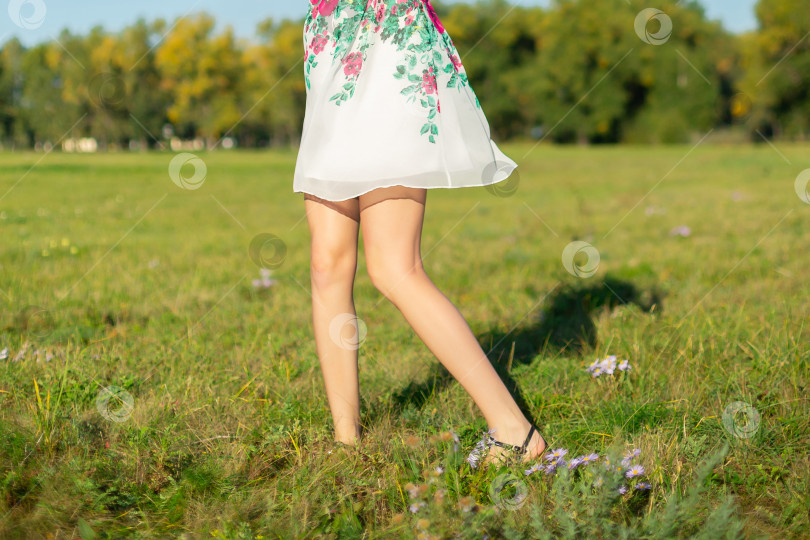 Скачать женские ноги кружатся по зеленой траве фотосток Ozero
