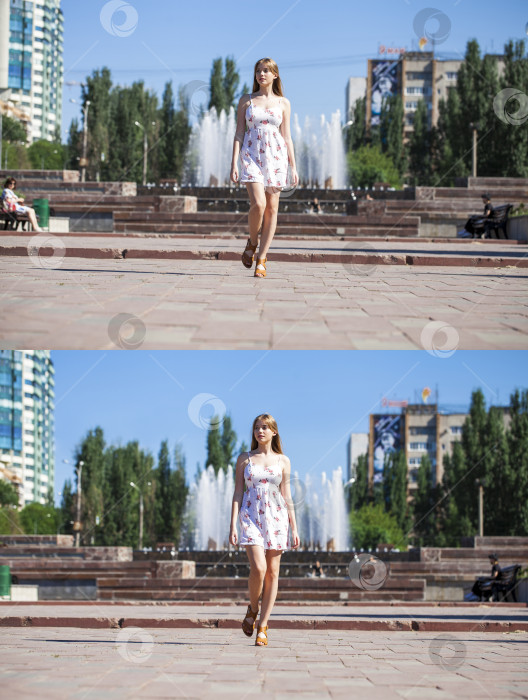 Скачать Молодая красивая блондинка в летнем платье фотосток Ozero
