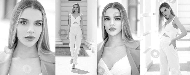 Скачать Коллаж красивых светловолосых моделей - черно-белый фотосток Ozero