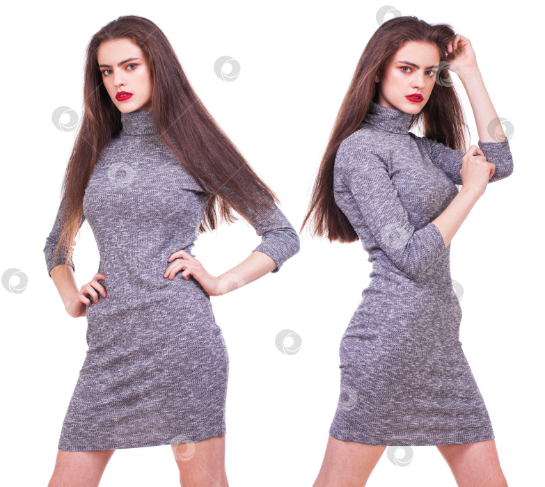 Скачать Коллаж - молодые красивые девушки в серых платьях фотосток Ozero