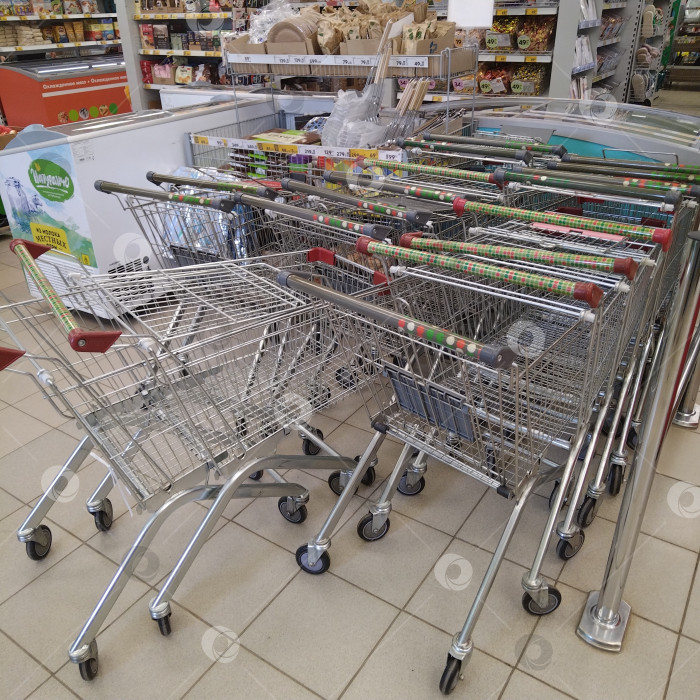 Скачать Тележки в магазине "Пятёрочка". фотосток Ozero